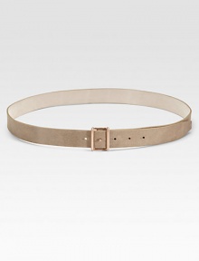 This slim swath of leather is coated in a shimmering metallic and fastens with a metal peg buckle.About 1½ wideLeatherMade in Italy of imported fabric This slim swath of leather is coated in a shimmering metallic and fastens with a metal peg buckle.About 1½ wideLeatherMade in Italy of imported fabric