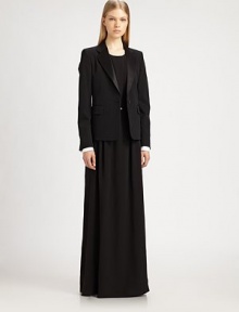 This tuxedo-inspired design will instantly elevate any ensemble.Notched satin lapelsButton closureFlap pocketsButton cuffsFully linedAbout 26 from shoulder to hem98% wool/2% spandexDry cleanMade in Italy of imported fabricModel shown is 5'9½ (176cm) wearing US size 4. This tuxedo-inspired design will instantly elevate any ensemble.Notched satin lapelsButton closureFlap pocketsButton cuffsFully linedAbout 26 from shoulder to hem98% wool/2% spandexDry cleanMade in Italy of imported fabricModel shown is 5'9½ (176cm) wearing US size 4.