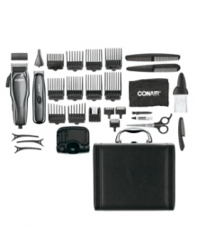 This trim and groom system includes everything you need to face the day with confidence. Ten comb attachments, a nose & ear attachment, cape, neck brush and more bring the precision of the barber shop to the comfort of your home. 2-year warranty on trimmer. 5-year warranty on clipper. Model HTC570GVB.