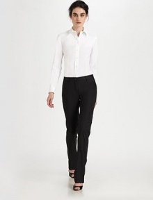 Crisp cotton, tailored in a classic button-down style and shaped by front and back darts.Point collarButton down placketFront and back dartsLong sleeves with button cuffsInverted back pleatAbout 26 from shoulder to hem75% cotton/20% nylon/5% elastaneDry cleanMade in Italy of imported fabricModel shown is 5'11 wearing US size 4. Crisp cotton, tailored in a classic button-down style and shaped by front and back darts.Point collarButton down placketFront and back dartsLong sleeves with button cuffsInverted back pleatAbout 26 from shoulder to hem75% cotton/20% nylon/5% elastaneDry cleanMade in Italy of imported fabricModel shown is 5'11 wearing US size 4.