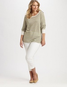 Sleek style, timeless cropped pants with waist darts and just a hint of stretch for a tailored look and comfortable fit.Hook-and-eye closureZip flyWaist dartsInseam, about 2585% cotton/13% polyester/2% elastaneMachine washImported Sleek style, timeless cropped pants with waist darts and just a hint of stretch for a tailored look and comfortable fit.Hook-and-eye closureZip flyWaist dartsInseam, about 2585% cotton/13% polyester/2% elastaneMachine washImported