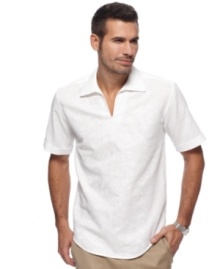 Dressed up or down, this embroidered shirt from Cubavera exudes handsome polish in a light and airy fabric.