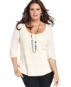 Land a feminine look with Lucky Brand Jeans' lace plus size top-- it's a must-have!