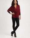 Soft supple jersey in a draped colwneck style with bold colorblock trim.CowlneckDropped shouldersThree-quarter sleeves67% modal/28% polyester/5% spandexHand washMade in USAModel shown is 5'8½ (174cm) wearing US size Small.