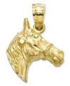 Get equestrian! This shiny charm features an intricately-carved horse head in 14k gold. Chain not included. Approximate length: 7/10 inch. Approximate width: 1/2 inch.