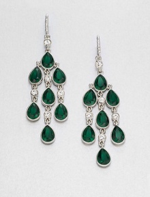 From the Emerald City Collection. Faceted teardrops in emerald green, punctuated by tiny clear stones to create delicious dazzle.Glass and plasticSilvertoneLength, about 3.25Ear wireImported