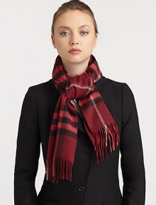Ultra soft cashmere in an iconic check pattern with fringed ends. CashmereAbout 12 X 66Dry cleanMade in UK Ultra soft cashmere in an iconic check pattern with fringed ends. CashmereAbout 12 X 66Dry cleanMade in UK