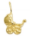 The perfect baby shower party favor, this adorable baby carriage charm is sweet and petite. Crafted in 14k gold. Chain not included. Approximate length: 1/2 inch. Approximate width: 2/5 inch.