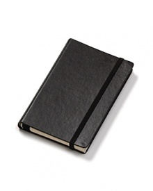 Black hardcover notebook with rounded corners, acid-free pages, multiple inner pockets and an elastic closure. Black hardcover notebook with rounded corners, acid-free pages, multiple inner pockets and an elastic closure.