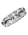 This stainless steel bracelet features laser-engraved logo detail and diamond accents. 18 mm wide; bracelet measures 8-1/2 inches.