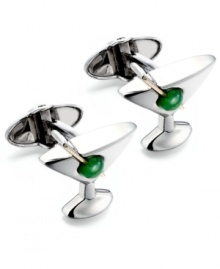 Pay tribute to the business man's favorite post-work cocktail. Dolan Bullock's martini glass-shaped cuff links are set in sterling silver and feature a green jade olive (1/6 ct. t.w.) and a 14k gold accent. Approximate size: 7/8 inch x 3/4 inch. Pay tribute to the business man's favorite post-work cocktail. Dolan Bullock's martini glass-shaped cuff links are set in sterling silver and feature a green jade olive (1/6 ct. t.w.) and a 14k gold accent. Approximate size: 7/8 inch x 3/4 inch.