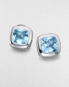 From the Albion Collection. Radiantly faceted blue topaz glows within a smooth setting of sterling silver with rich rope-textured detailing. Blue topaz Sterling silver About ½ square Post-and-hinge back Made in USA