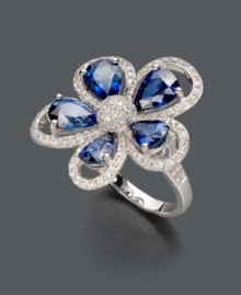 Breathe new life into your look with this beautiful bloom. Effy Collection ring features a stunning flower crafted in 14k white gold with pear-cut sapphire petals (3-1/10 ct. t.w.) and sparkling diamond surroundings (3/8 ct. t.w.). Breathe new life into your look with this beautiful bloom. Effy Collection ring features a stunning flower crafted in 14k white gold with pear-cut sapphire petals (3-1/10 ct. t.w.) and sparkling diamond surroundings (3/8 ct. t.w.).