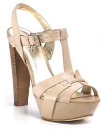 In a cool, classic neutral shade, GUESS' woven leather sandals pair easily with wide-legged denim and floaty dresses alike. In a cool, classic neutral shade, GUESS' woven leather sandals pair easily with wide-legged denim and floaty dresses alike.