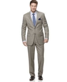 Bring a pattern into your dress wardrobe with this beige plaid suit from Tasso Elba.