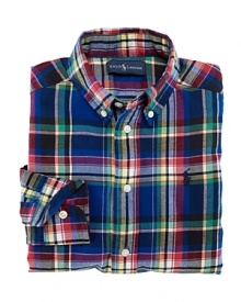 A classic plaid pattern defines the long-sleeved Blake shirt in soft brushed cotton twill. A classic plaid pattern defines the long-sleeved Blake shirt in soft brushed cotton twill.