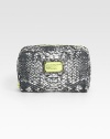 Stash your beauty essentials in this chic zip-top nylon pouch finished with signature letter stitching.Top zip closureCenter zip compartmentTwo inside open pocketsFully lined8W X 6H X 2DImported