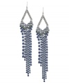 Fringe benefits. BCBGeneration's pair of linear drop earrings are crafted from silver-tone mixed metal with faceted stones in shades of blue creating fringe accents for a fashion-forward effect. Approximate drop: 3 inches.