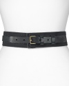 A modern option with waist-defining appeal, Tory Burch's woven metallic belt is a chic finish whether worn to update a dress or slim chunky knits.