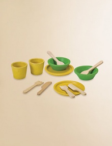 A colorful, kid-sized, tableware set for two with 2 plates, 2 bowls, 2 cups, 2 forks, 2 knives and 2 spoons.About 1.19lbsEco-friendly PlanWood and rubberwoodWipe with damp clothRecommended for ages 3 and upImported A colorful, kid-sized, tableware set for two with 2 plates, 2 bowls, 2 cups, 2 forks, 2 knives and 2 spoons.About 1.19lbsEco-friendly PlanWood and rubberwoodWipe with damp clothRecommended for ages 3 and upImported