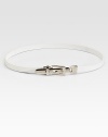 A beautiful alloy buckle and supple leather combine to create a charming design.About 1 wideLeatherImported