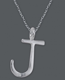 The perfect personalized gift. A polished sterling silver pendant features the letter J with a chic asymmetrical shape. Comes with a matching chain. Approximate length: 18 inches. Approximate drop: 3/4 inch. The perfect personalized gift. A polished sterling silver pendant features the letter J with a chic asymmetrical shape. Comes with a matching chain. Approximate length: 18 inches. Approximate drop: 3/4 inch.