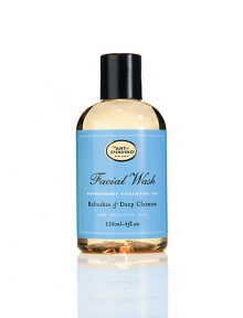 Facial Wash gently cleanses the skin and helps maintain the skin's proper PH balance. Refreshing Peppermint essential oil stimulates circulation and cleanses pores of impurities such as pollution, dirt, and perspiration. Green tea extract acts as a natural anti-oxidant while it rejuvenates and tones the skin. Essential oils of chamomile, aloe vera, olive and jojoba oils replenish lost moisture and enhance suppleness. Suitable for all skin types. 4 oz. Facial Wash gently cleanses the skin and helps maintain the skin's proper PH balance. Refreshing Peppermint essential oil stimulates circulation and cleanses pores of impurities such as pollution, dirt, and perspiration. Green tea extract acts as a natural anti-oxidant while it rejuvenates and tones the skin. Essential oils of chamomile, aloe vera, olive and jojoba oils replenish lost moisture and enhance suppleness. Suitable for all skin types. 4 oz.
