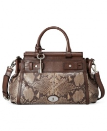 Express your allure for the exotic with this posh, python print satchel from Fossil. Gorgeous embossed leather is accented with chic custom hardware and buckle and stud accents. It's an edgy and elegant way to carry all your day-to-day essentials. Express your allure for the exotic with this posh, python print satchel from Fossil. Gorgeous embossed leather is accented with chic custom hardware and buckle and stud accents. It's an edgy and elegant way to carry all your day-to-day essentials.