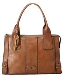 This structured satchel by Fossil has a vintage appeal with a professional edge. Refined hardware and smooth leather make this design ideal for the workplace and beyond. This structured satchel by Fossil has a vintage appeal with a professional edge. Refined hardware and smooth leather make this design ideal for the workplace and beyond.