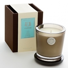 Aquiesse uses a proprietary soy wax blend and is made with organic soy bean oil and carefully selected lead-free wicks. The soy candle is stylishly encased in smoke-brown glass. Aquiesse uses a proprietary soy wax blend and is made with organic soy bean oil and carefully selected lead-free wicks. The soy candle is stylishly encased in smoke-brown glass.