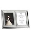 Celebrate the spirit of new love for years to come with this timelessly graceful double invitation frame. From the With Love collection by Vera Wang, it holds two 5 x 7 photos, or one invitation card beside one photo.