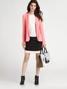 Tailored blazer in a classically styled silhouette with an ultra-soft touch.Shawl collarOpen frontFront flap pocketsAbout 25 from shoulder to hemTriacetate/PolyesterDry cleanImportedModel shown is 5'10 (177cm) wearing US size 4. Tailored blazer in a classically styled silhouette with an ultra-soft touch.Shawl collarOpen frontFront flap pocketsAbout 25 from shoulder to hemTriacetate/PolyesterDry cleanImportedModel shown is 5'10 (177cm) wearing US size 4.