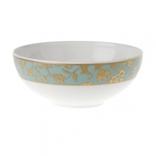 Villeroy & Boch's Aureaus dinnerware is a decadent delight: golden filigree is lavished on an aquamarine decoration that stepped right off the fashion runway. Bursting lotus blossoms adorn plates and service pieces, adding shades of fuchsia, tangerine and sapphire. Aureus is a modern classic representing the convergence of past and present. Bone china with gold details. Dishwasher safe. Villeroy & Boch's Aureaus dinnerware is a decadent delight: golden filigree is lavished on an aquamarine decoration that stepped right off the fashion runway. Bursting lotus blossoms adorn plates and service pieces, adding shades of fuchsia, tangerine and sapphire. Aureus is a modern classic representing the convergence of past and present. Bone china with gold details. Dishwasher safe.