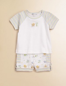 Colorful stripes and happy animals is a charming and comfortable style for your little one. Crewneck with snap closureShort sleevesSolid bodice with center embroidered animalDual patch pockets on shortsFolded cuffs with snap tabsPima cottonMachine washImported Colorful stripes and happy animals is a charming and comfortable style for your little one. Crewneck with snap closureShort sleevesSolid bodice with center embroidered animalDual patch pockets on shortsFolded cuffs with snap tabsPima cottonMachine washImported