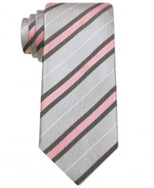 Keep it sleek and slim. Diagonal stripes and a skinny design make this tie from Bar III the perfect pick for the modern man. Keep it sleek and slim. Diagonal stripes and a skinny design make this tie from Bar III the perfect pick for the modern man.