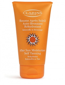 After Sun Moisturizer Self Tanning. A replenishing and soothing moisturizer for the body that helps intensify, accent and extend a tan while promoting an even deeper golden tone. 5.3 oz. After Sun Moisturizer Self Tanning. A replenishing and soothing moisturizer for the body that helps intensify, accent and extend a tan while promoting an even deeper golden tone. 5.3 oz.