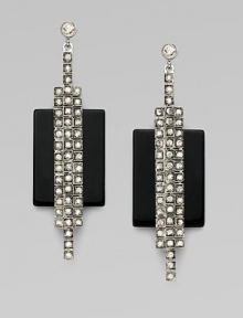 A sleek Art Deco design, combining dramatic rectangles of black onyx with shimmering Swarovski crystals.CrystalSilverplatedLength, about 2¼Post backMade in Italy A sleek Art Deco design, combining dramatic rectangles of black onyx with shimmering Swarovski crystals.CrystalSilverplatedLength, about 2¼Post backMade in Italy