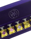 A quintet of Bond No. 9 favorites, these eau de parfum miniatures (ideal for travel) stand at the ready in their transparent bottles, secured in their velvet jewel box. This is the ideal gift for the frequent flyer who rotates her travel scents from trip to trip. Scents: Bleecker Street, Chinatown, The Scent of Peace, Madison Square Park and Central Park West. 0.17 oz. each. Made in USA. 