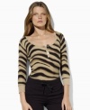 Lauren by Ralph Lauren's classic waffle-knit cotton Henley channels modern style with chic three-quarter sleeves and an exotic zebra print.