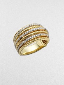 From the Lantana Collection. A brilliant design with rows of dazzling diamonds between pretty cables crafted in radiant 18k gold. Diamonds, .54 tcw18k goldWidth, about ½Imported From the Lantana Collection. A brilliant design with rows of dazzling diamonds between pretty cables crafted in radiant 18k gold. Diamonds, .54 tcw18k goldWidth, about ½Imported