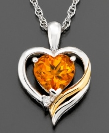 Comforting beauty that warms your heart. This pendant features round-cut citrine (1 ct. t.w.) and diamond accents set in 14k gold and sterling silver. Approximate length: 18 inches. Approximate drop: 3/4 inch. Comforting beauty that warms your heart. This pendant features round-cut citrine (1 ct. t.w.) and diamond accents set in 14k gold and sterling silver. Approximate length: 18 inches. Approximate drop: 3/4 inch.