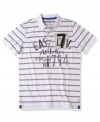 Bring back style from the stickball days with this striped polo shirt from American Rag.