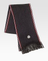 A luxurious addition to any winter wardrobe in soft wool fleece. Fringed ends Applied logo detail About 69 long Fleece wool Dry clean Made in Italy 