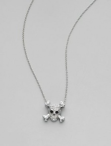 From the Tiny Treasures Collection. Iconic and ironic, this dark symbol is depicted in dazzling diamonds set in 18k white gold. Diamonds, 0.20 tcw 18k white gold Hollow eyes and nose Chain length, about 18 Pendant length, about ½ Lobster clasp Made in Italy From the Tiny Treasures Collection. Iconic and ironic, this dark symbol is depicted in dazzling diamonds set in 18k white gold. Diamonds, 0.20 tcw 18k white gold Hollow eyes and nose Chain length, about 18 Pendant length, about ½ Lobster clasp Made in Italy