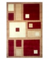 A striking cubistic design in burgundy, ivory and creme creates an abstract rug with modern style and refined elegance. A beige backdrop complements the geometric pattern with an absorbing color contrast, which completes the rug with a chic, contemporary finish.