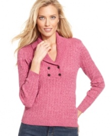 Cozy into Karen Scott's easy cable-knit sweater, rendered in marled yarn. It's a weekend essential with your favorite jeans! Cozy into Karen Scott's easy cable-knit sweater, rendered in marled yarn. It's a weekend essential with your favorite jeans!