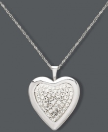Sparkling romance. This sweet style features a heart-shaped pendant encrusted with round-cut crystals. Set in sterling silver. Approximate length: 18 inches. Approximate drop: 1 inch. Sparkling romance. This sweet style features a heart-shaped pendant encrusted with round-cut crystals. Set in sterling silver. Approximate length: 18 inches. Approximate drop: 1 inch.