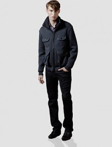 Ideal for transitional weather, this lightweight jacket is tailored in wool and cotton and features two-way zip detail for an easy, always comfortable fit.Zip frontChest, waist patch pocketsRibbed collar, cuffs and hem82% cotton/18% woolDry cleanImported Ideal for transitional weather, this lightweight jacket is tailored in wool and cotton and features two-way zip detail for an easy, always comfortable fit.Zip frontChest, waist patch pocketsRibbed collar, cuffs and hem82% cotton/18% woolDry cleanImported