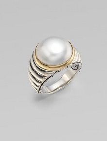 From the Bedeg Collection. A richly ribbed band of gleaming sterling silver topped with a lustrous mabé pearl framed in 18k gold.White pearlSterling silver and 18k yellow goldDiameter, about ½Imported From the Bedeg Collection. A richly ribbed band of gleaming sterling silver topped with a lustrous mabé pearl framed in 18k gold.White pearlSterling silver and 18k yellow goldDiameter, about ½Imported