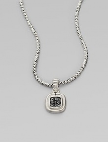 A square pendant with a sparkling black sapphire center on a braided sterling silver chain. Black sapphiresSterling silverLength, about 18Pendant size, about 1½ Lobster clasp closureImported A square pendant with a sparkling black sapphire center on a braided sterling silver chain. Black sapphiresSterling silverLength, about 18Pendant size, about 1½ Lobster clasp closureImported